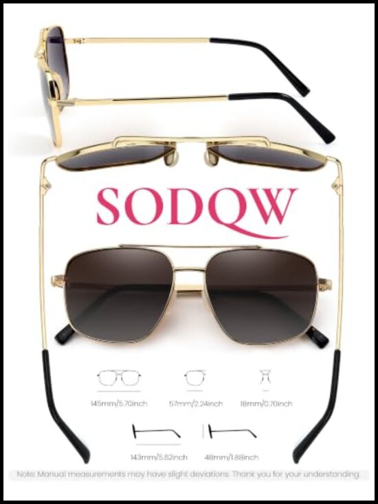 Tangle Free Aviator Polarized Sunglasses UV400 Protection Double Bridge Gold